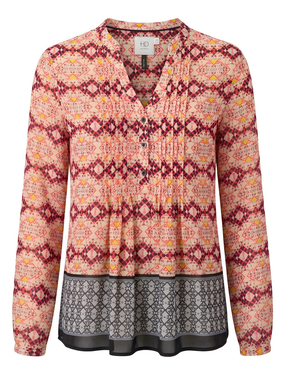Anthropologie- HD in Paris- Patterned Pink Long-Sleeve V-Neck Blouse size 4